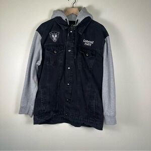 LURKING CLASS XXL Men Grunge Streetwear Black and Gray Patch Denim Hoodie Jacket